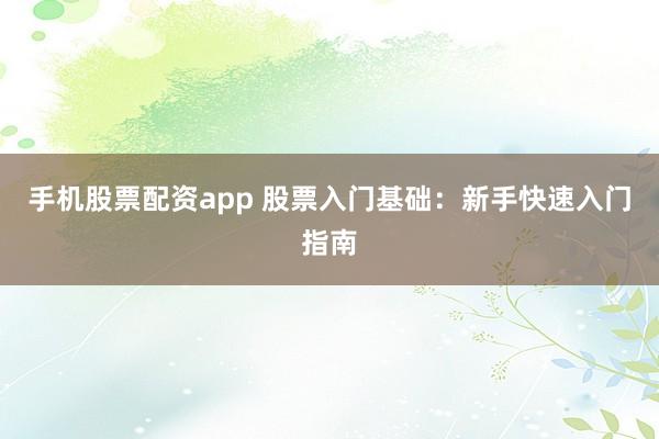 手機股票配資app 股票入門基礎：新手快速入門指南